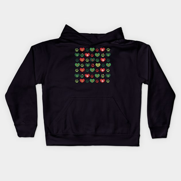 Doodle paw prints with hearts Kids Hoodie by GULSENGUNEL